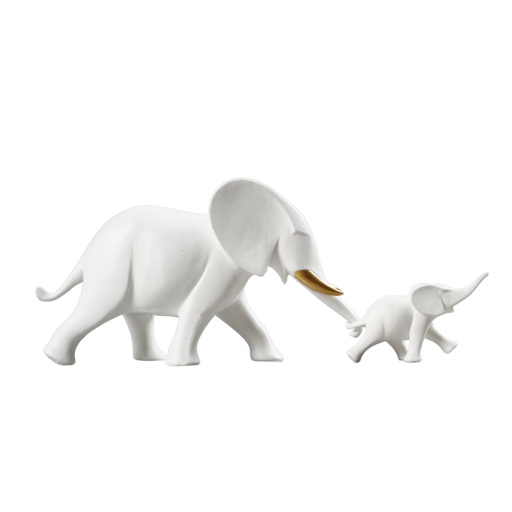 FIGURA MAMÁ E HIJO ELEFANTE BLANCO