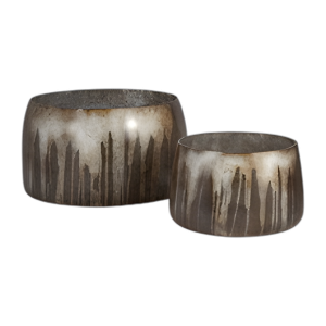 VIDRIO, S/2 10/14´´ TAZONES DECORATIVOS, BRONCE