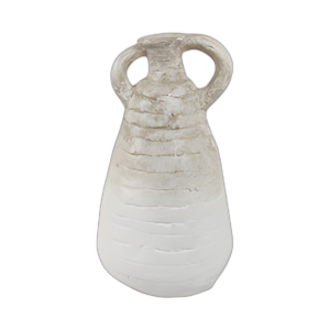 JARRÓN DE OREJAS DE TERRACOTA INCLINADA DE 18´´ , MARFIL, MARFIL