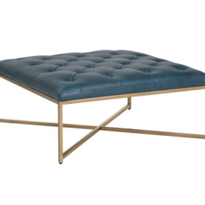 Endall Ottoman - Antique Brass - Vintage Peacock Leather / Leather