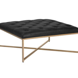 Endall Ottoman - Antique Brass - Vintage Black Night Leather / Leather