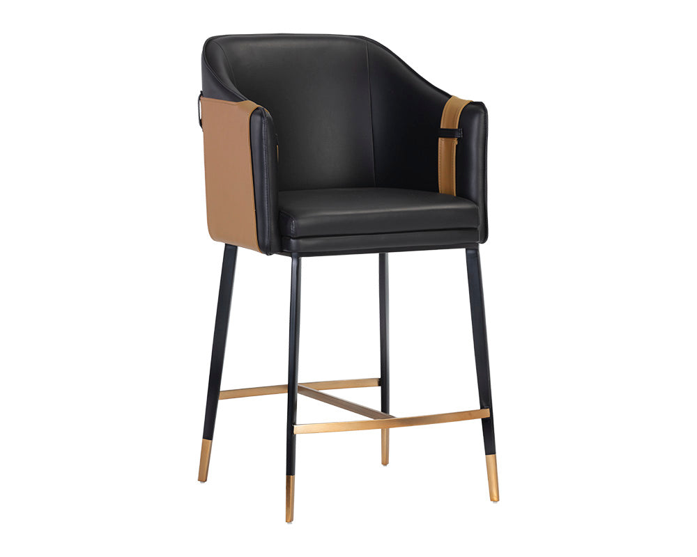 Carter Counter Stool - Napa Black / Napa Cognac / Faux Leather
