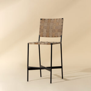 Omari Counter Stool - Sueded Light Tan Leather / Leather