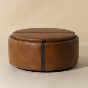 Borelli Wheeled Storage Ottoman - Tobacco Tan / Autumn Chestnut / Faux Leather