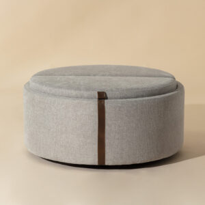Borelli Wheeled Storage Ottoman - Belfast Heather Grey / Autumn Chestnut / Fabric / Faux Leather