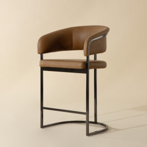 Marris Counter Stool - Gunmetal - Milliken Cognac / Faux Leather