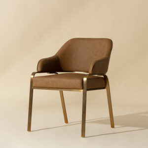 Malachi Dining Armchair - Milliken Cognac / Faux Leather