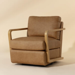 Castell Swivel Lounge Chair - Rustic Oak - Ludlow Sesame / Leather