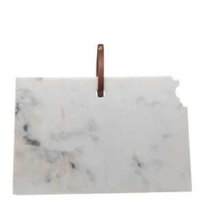 Lg Polished Marble "Kansas" Cutting Board w/Leather belt - A - White