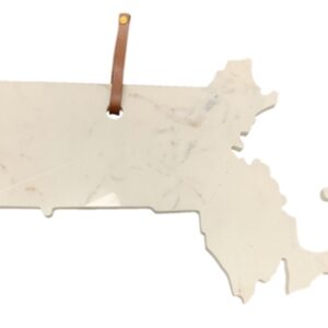 Lg Polished Marble "Massachusetts" Cutting Board w/Leather belt - A - White