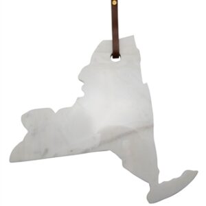 Lg Polished Marble "New York" Cutting Board w/Leather belt - A - White