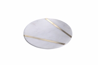 Sm. Marble Plate W/BRASS Inlay. White Marble- A - WHITE