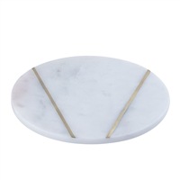 Med. Marble Plate W/BRASS Inlay - White Marble- ST - WHITE