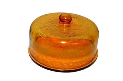 Cake Recycled Glass Dome w/Plate Dia 11.3” Yellow- A - Yellow