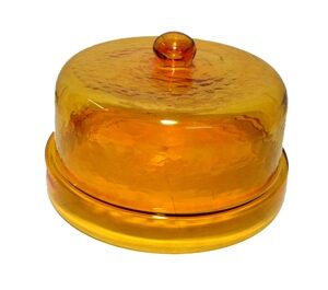 Cake Recycled Glass Dome w/Plate Dia 11.5” Yellow- A - Yellow