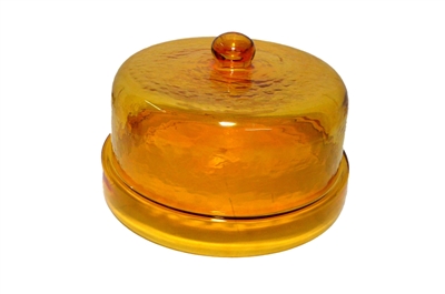 Cake Recycled Glass Dome w/Plate Dia 11.5” Yellow- A - Yellow