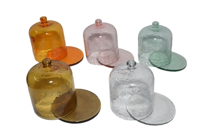Cake Recycled Glass Dome w/Plate Dia 6” Yellow- A - Yellow