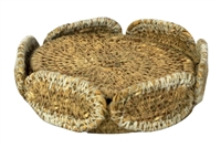 Set of 4 Seagrass Coasters w/ Holder - A - Natural & White