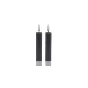 2 pc Sm Gray Flameless Taper Candle- ST - Gray