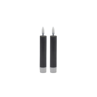 2 pc Sm Gray Flameless Taper Candle- ST - Gray