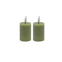 2 pc Set Green Flameless Pillar Candle - Green
