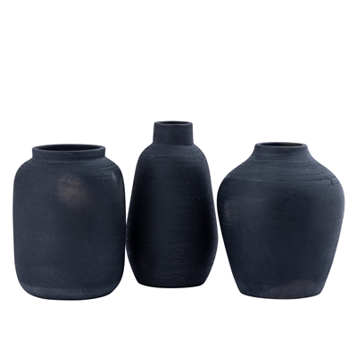 Black Terracotta Urn/Jar - Black - Imagen 4