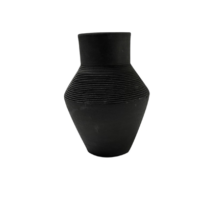 Terracotta Vase Natural Black H 8.7" & Dia 6.1"- ST - Black