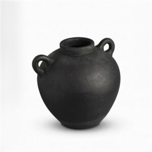 Terracotta Vase Natural Black H 9.8" & Dia 10.4" - Black