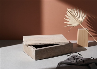 Travertine Rectangle Box Large Cream - Cream - Cream - Imagen 4