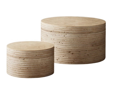 Travertine Large Round Box Cream - Cream - Imagen 2
