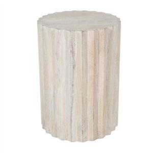 White Sand Tall Mango Wood Round Side Table-ST - White