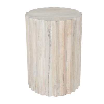 White Sand Tall Mango Wood Round Side Table-ST - White