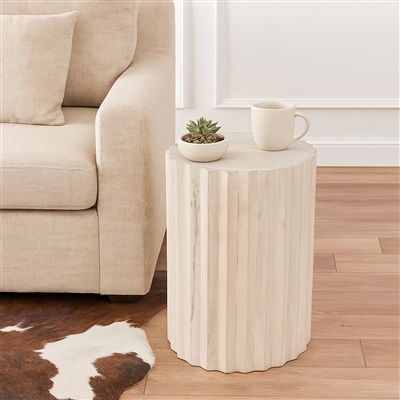 White Sand Tall Mango Wood Round Side Table-ST - White - Imagen 3