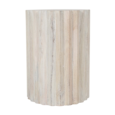 White Sand Tall Mango Wood Round Side Table-ST - White - Imagen 4