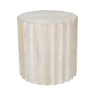 White Sand Small Mango Wood Round Side Table-ST - White