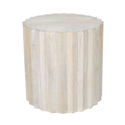 White Sand Small Mango Wood Round Side Table-ST - White