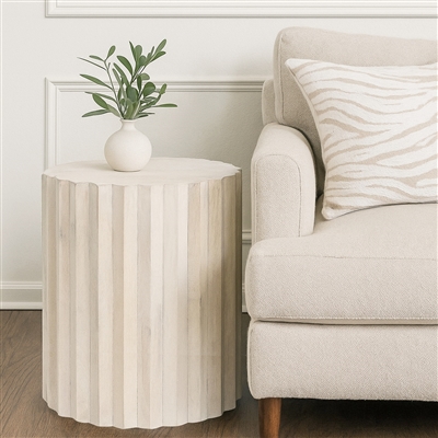 White Sand Small Mango Wood Round Side Table-ST - White - Imagen 2