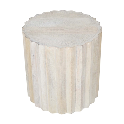 White Sand Small Mango Wood Round Side Table-ST - White - Imagen 4