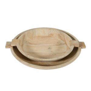 Sandblasted Oak Wooden Bowl Set of 2-ST - White