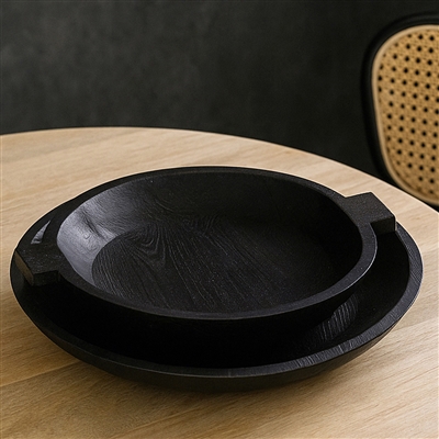 Sandblasted Black Wooden Bowl Set of 2-ST - Black - Imagen 2