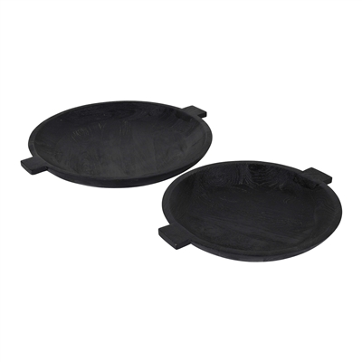 Sandblasted Black Wooden Bowl Set of 2-ST - Black - Imagen 4
