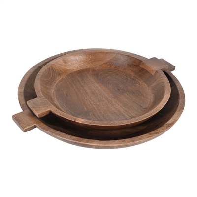 Brown Wooden Bowl Set of 2-ST - Brown - Imagen 3