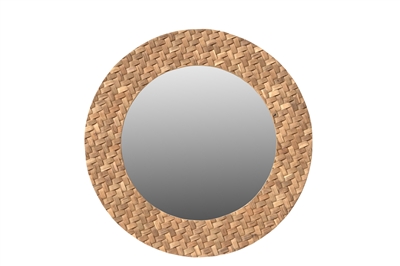 Reclaimed Teak Circular Mirror Frame-ST - Brown & Clear