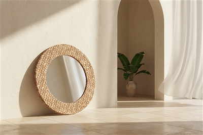 Reclaimed Teak Circular Mirror Frame-ST - Brown & Clear - Imagen 5