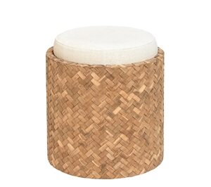 Reclaimed Teak Round Stool-ST - Brown & White