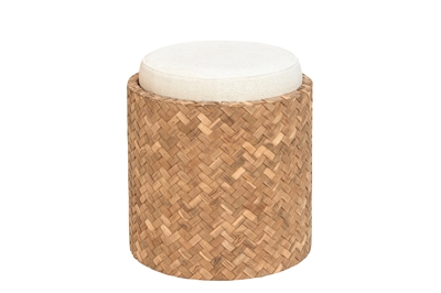 Reclaimed Teak Round Stool-ST - Brown & White