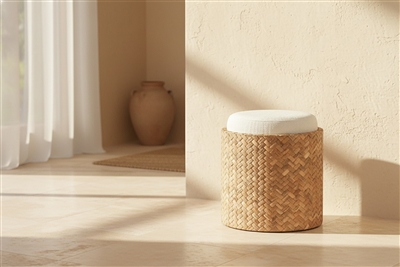 Reclaimed Teak Round Stool-ST - Brown & White - Imagen 5