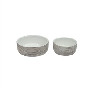 Set of 2 Wooden Round Bowls White Wash & Enamel 8x8 & 6x6- A - White