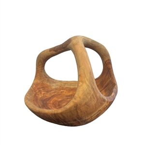 Oval bowl with Handle Natural Wood- A - Natural