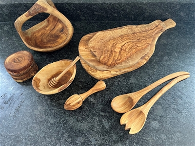 Oval bowl with Handle Natural Wood- A - Natural - Imagen 5